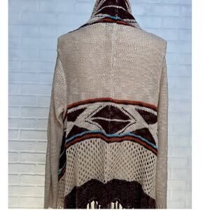Double Zero Boutique Loose Knit Drape Open Southwestern Tan Sweater -sz M